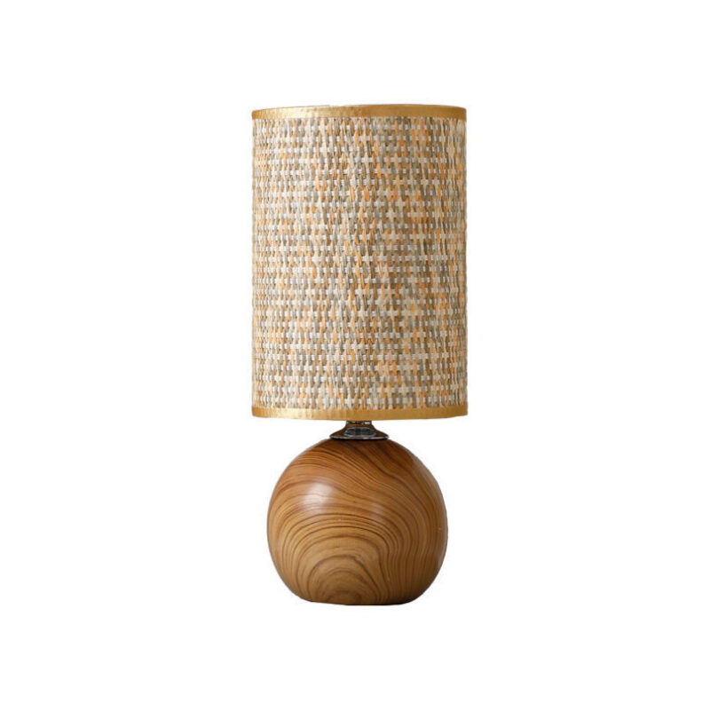 Lampe de Chevet avec Base en Bois et Abat-Jour en Rotin